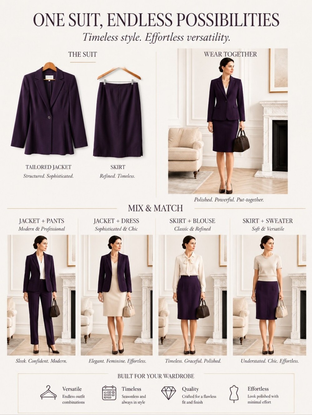Amanda Smith Petite Eggplant Skirt Suit Size 8P | Tailored Career Office Busines - Picture 4 of 9